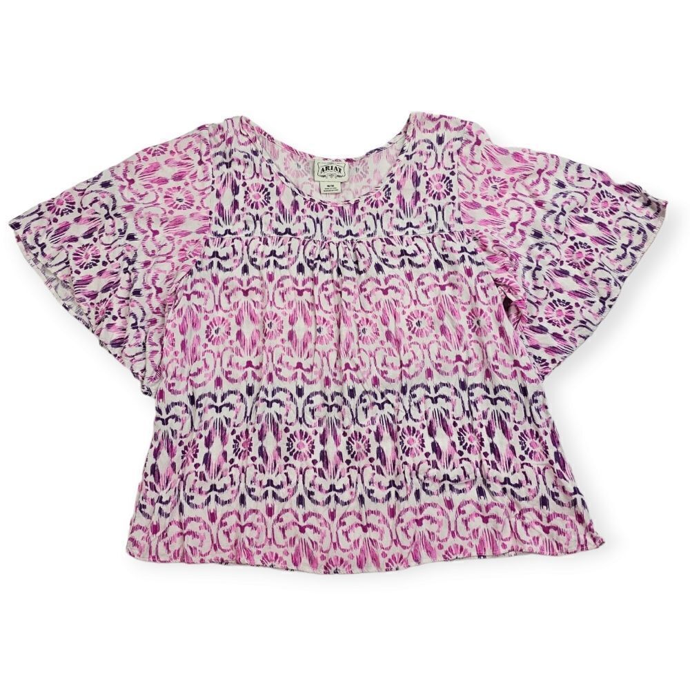 Ariat Colorful Pink and‎ Purple Printed Short Sleeve Shirt Women's Size M